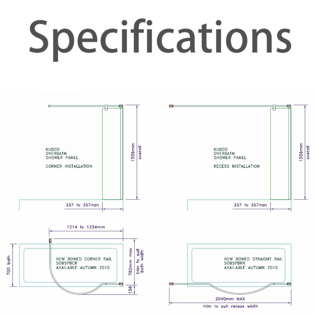 Kudos Inspire Over-Bath Shower Panel & Rail